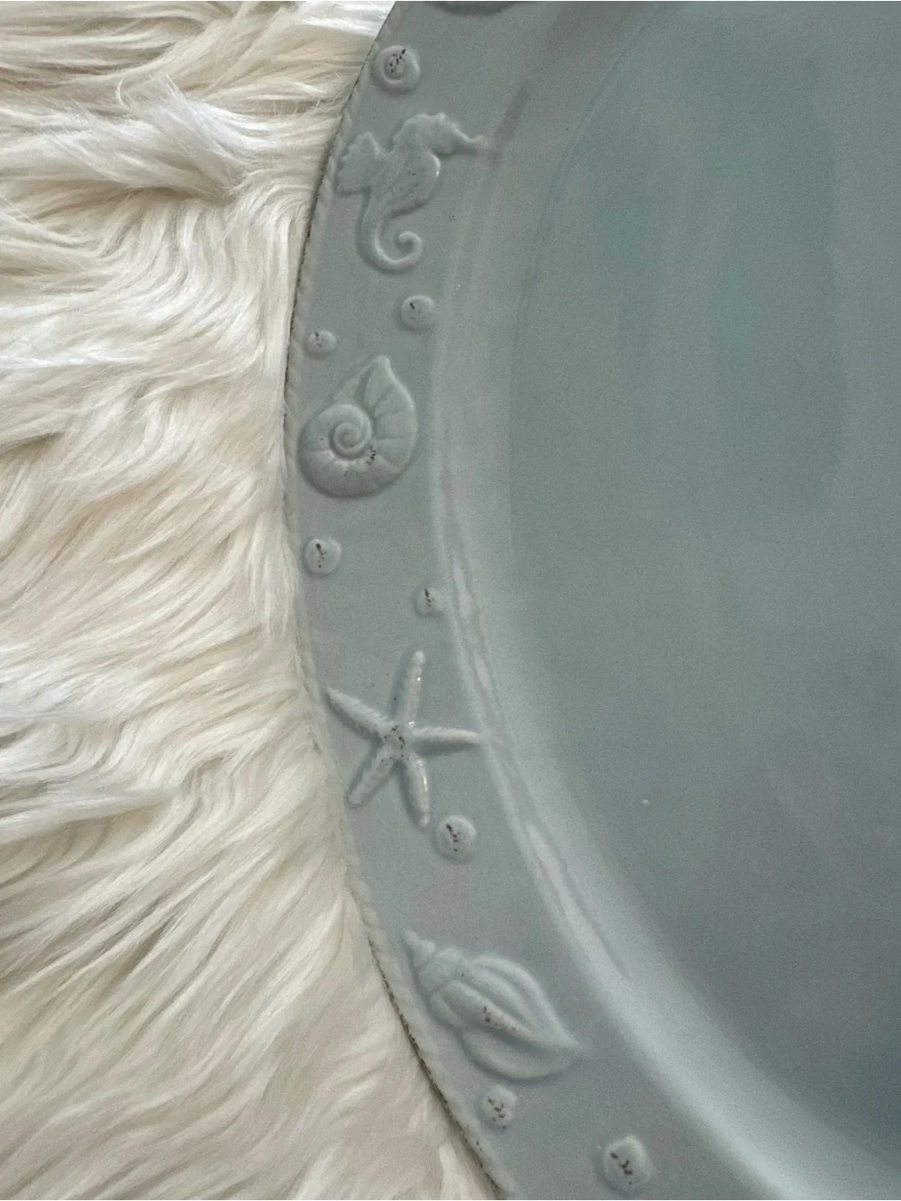 Vintage Nantucket Home Pale Blue Oval Sea Life Embossed Serving Platter